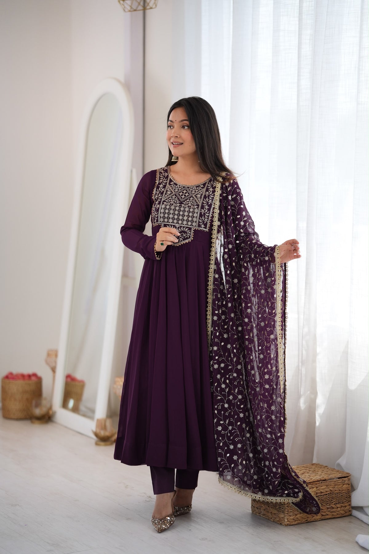 Deep Purple Anarkali Suit