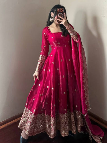Trending Rani Pink Long Anarkali Gown for women