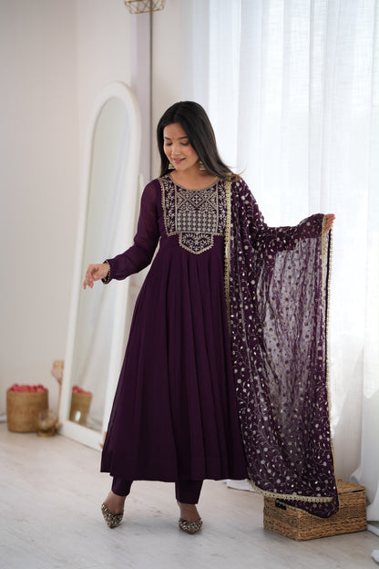 Deep Purple Anarkali Suit