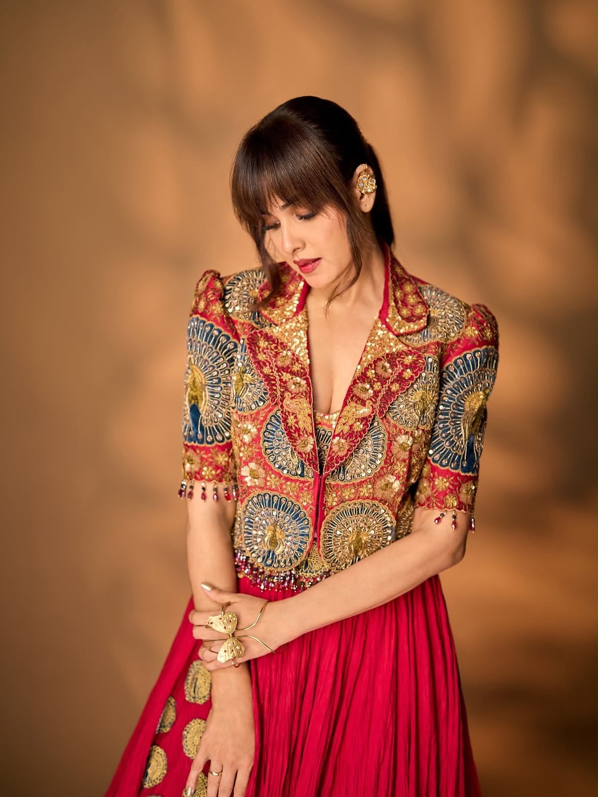 Red Mor Pankh Crop Blazer Skirt