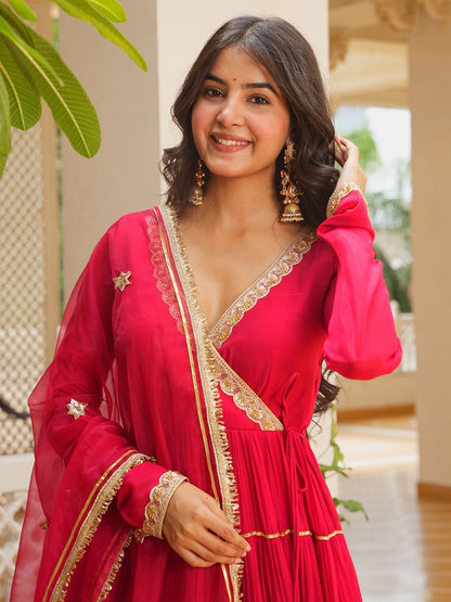 Red Beads Work Anarkali Suite