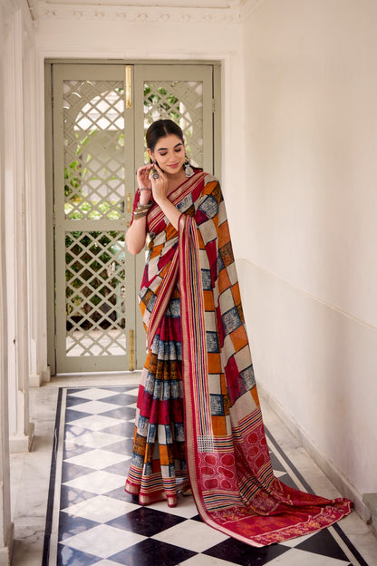 Woven whispers of royalty, wrapped in Chanderi charm 🍂