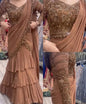 Beads work brown Lehega saree