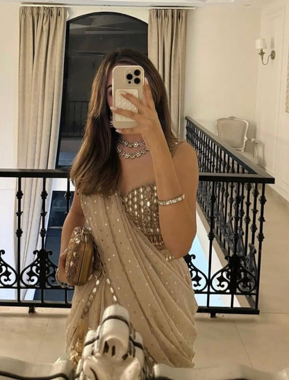 Real mirror work Lehenga saree