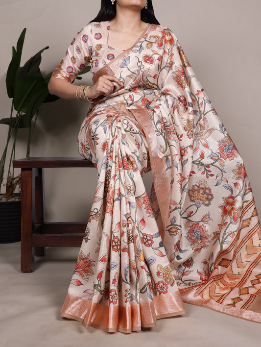 Tasar Silk drape with a glossy viscose border – perfect for your festive and timeless looks 🌺
