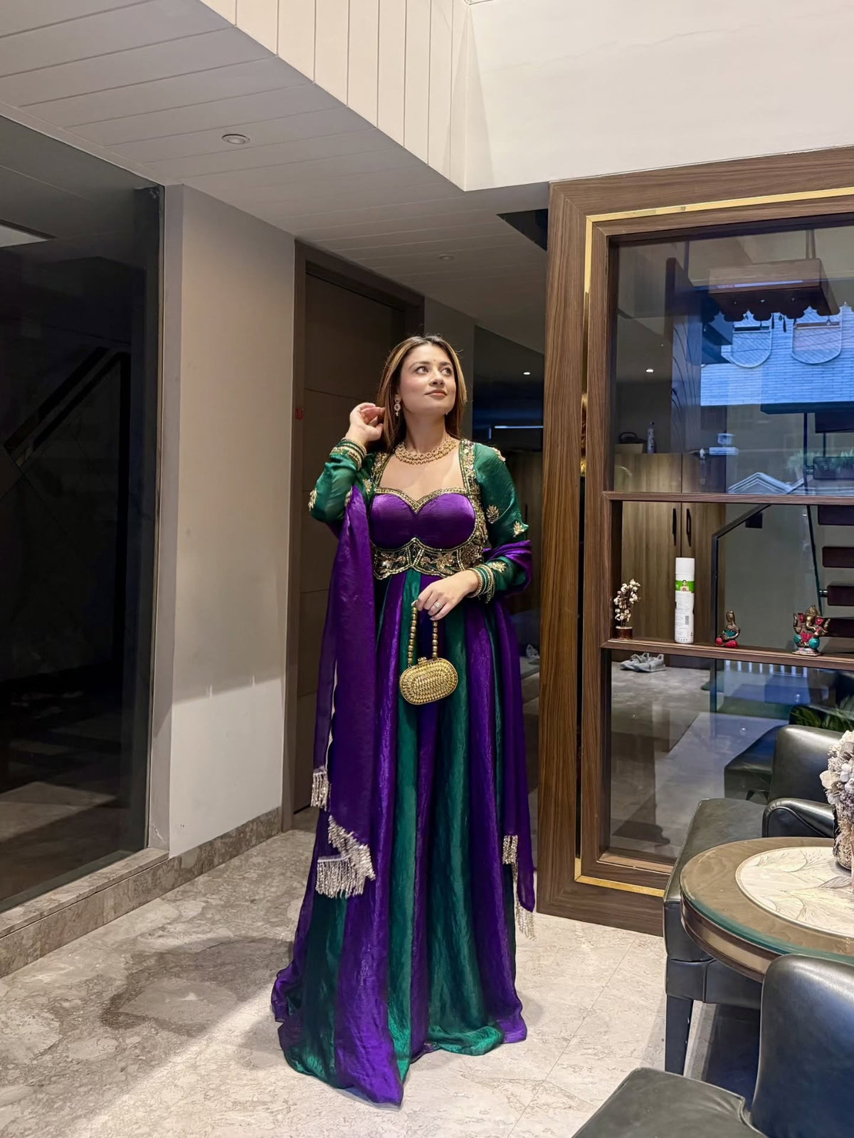 Striking purple and emerald green Anarkali