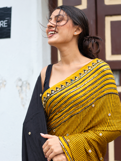 Beads Work Yellow Surya design Saree