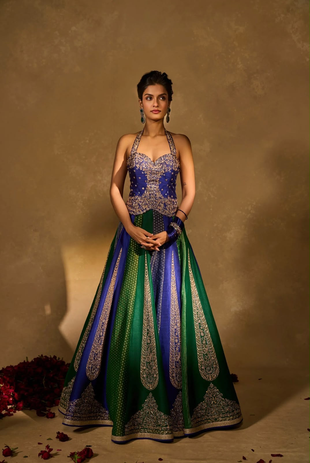 Blue and Green colour fully stitched Women's Indo Western