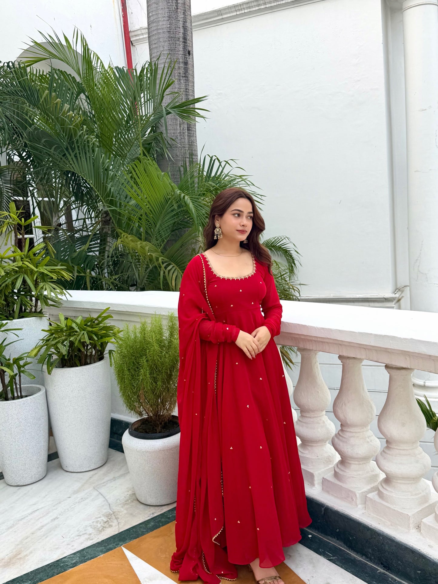 Red long Anarkali Tree piece kurta Set