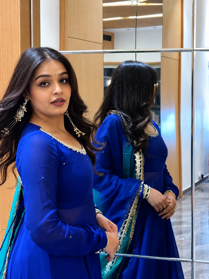 Solid blue Anarkali Suit Sets for Women