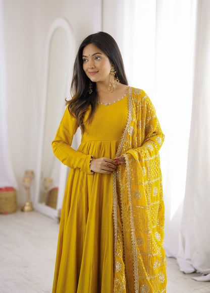 Yellow Anarakali Suite Set For Women