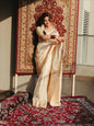 Diva of white banarasi silk saree