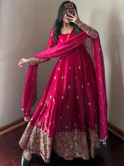 Trending Rani Pink Long Anarkali Gown for women