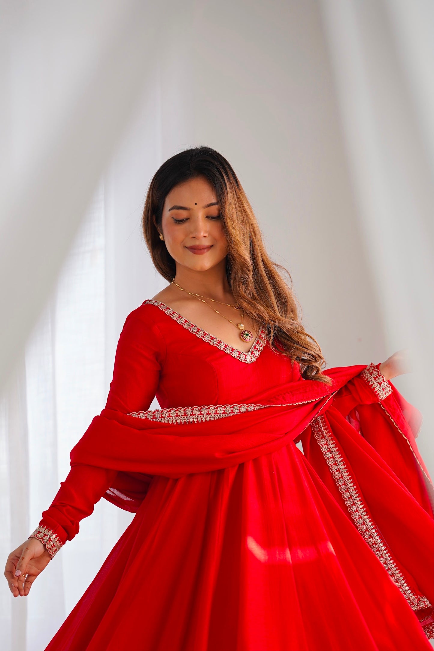 Red Anarkali salwar suits set for Women's