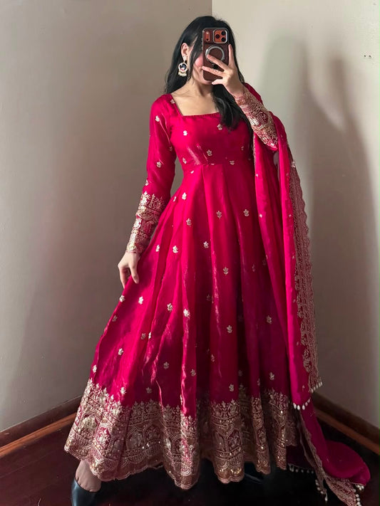 Trending Rani Pink Long Anarkali Gown for women