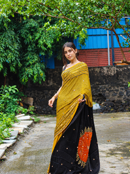 Beads Work Yellow Surya design Saree