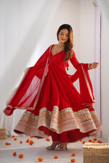 Red Anarkali salwar suits set for Women's