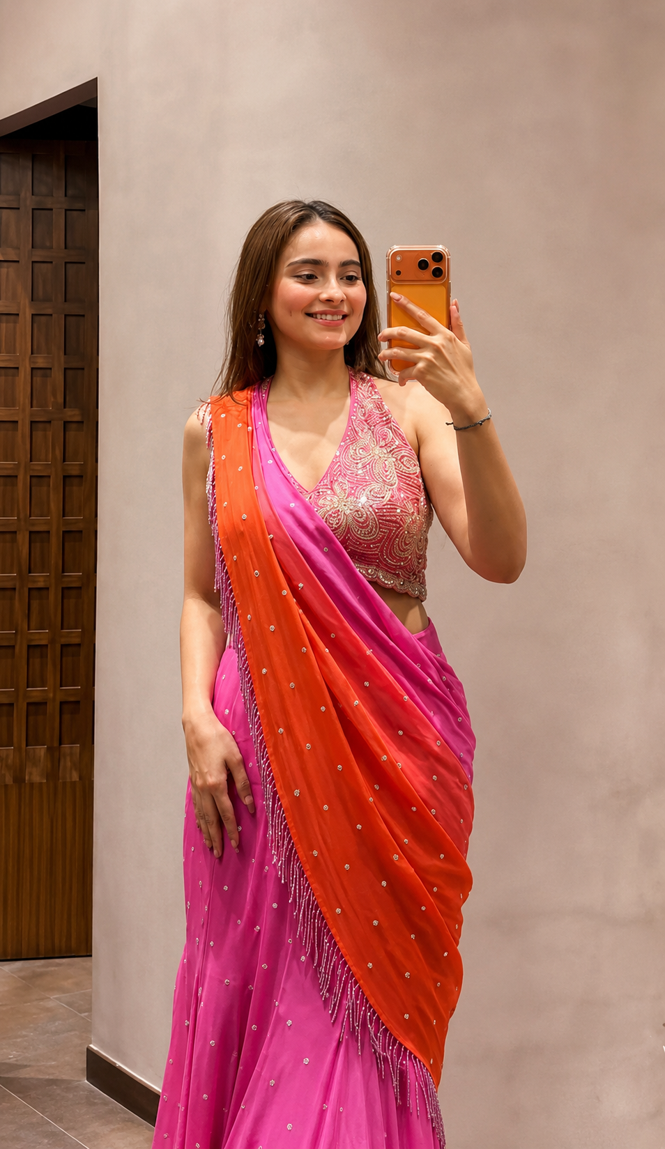 Pink Sade fish Cut Lehenga saree