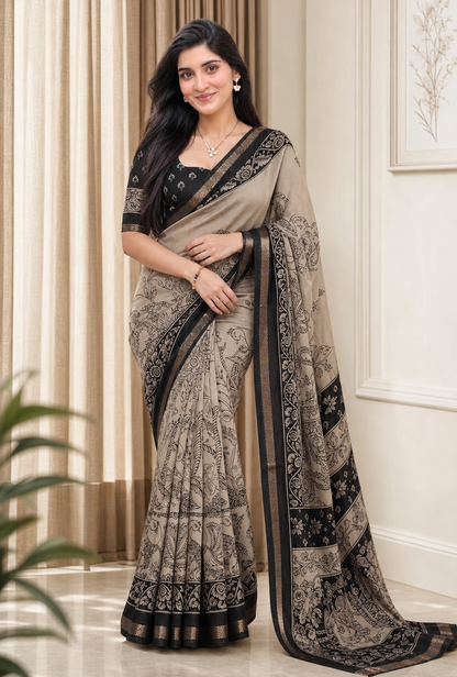Red And Cream Cotton Silk Saree For Women