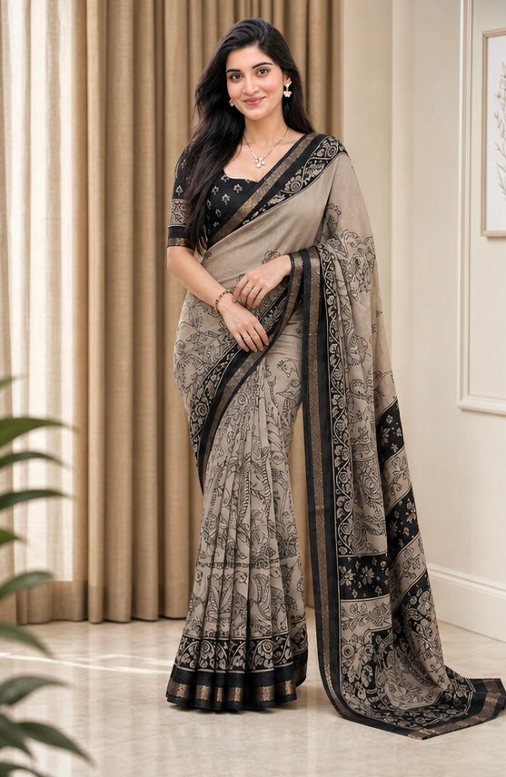 Red And Cream Cotton Silk Saree For Women