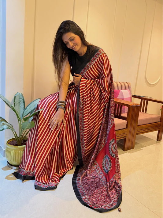 ajarkh leheriya saree with blouse piece