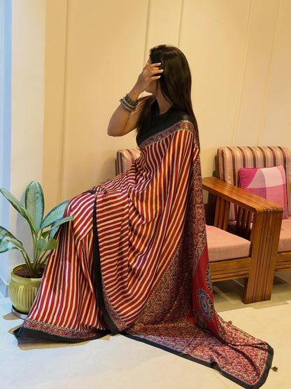 ajarkh leheriya saree with blouse piece