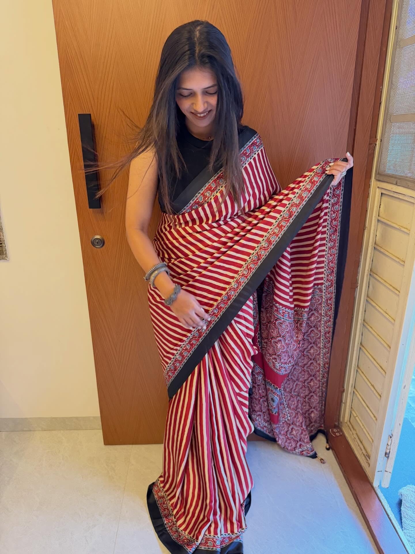ajarkh leheriya saree with blouse piece