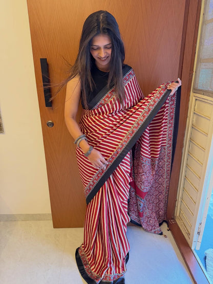 ajarkh leheriya saree with blouse piece