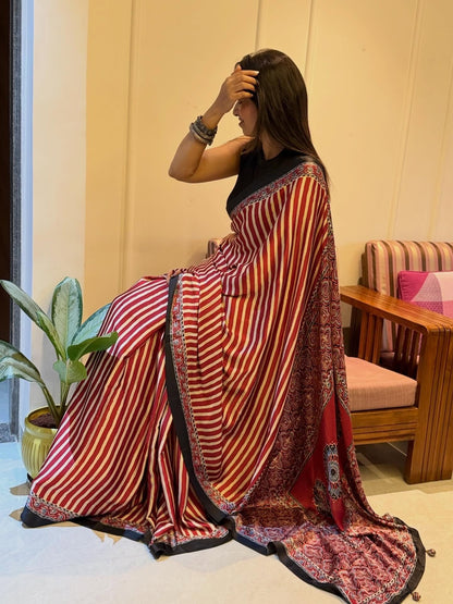 ajarkh leheriya saree with blouse piece