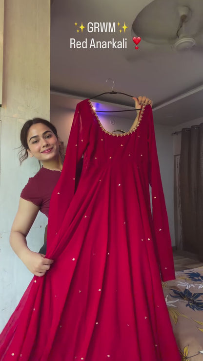 Red long Anarkali Tree piece kurta Set