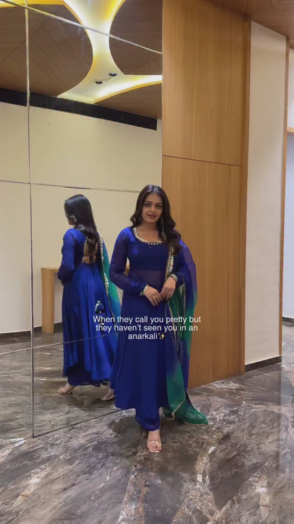 Solid blue Anarkali Suit Sets for Women