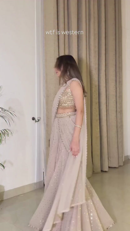 Real mirror work Lehenga saree