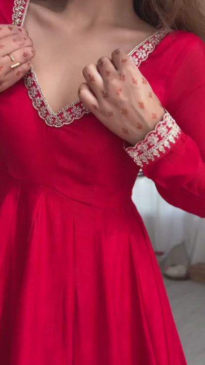 Red Anarkali salwar suits set for Women's