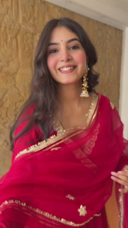 Red Beads Work Anarkali Suite