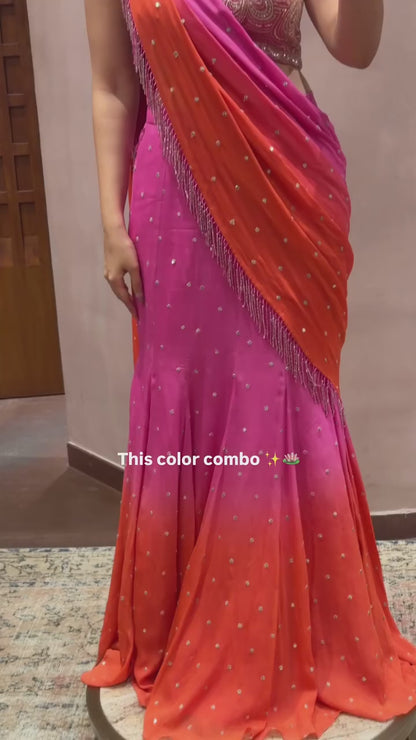 Pink Sade fish Cut Lehenga saree