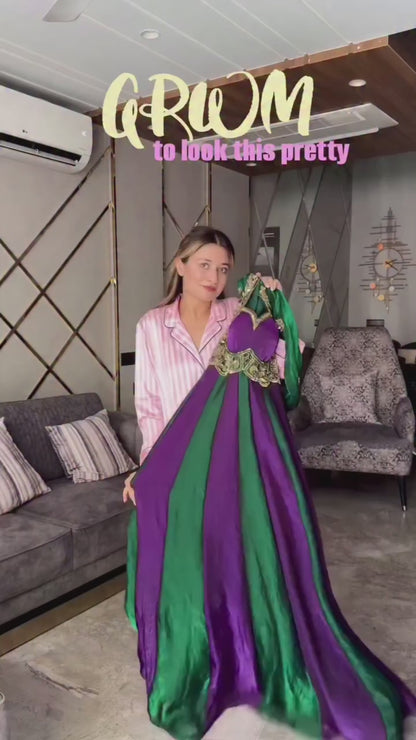 Striking purple and emerald green Anarkali