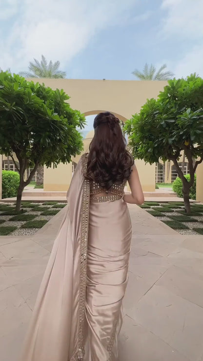 Pure Satin Silk Saree With Real Mirror Work